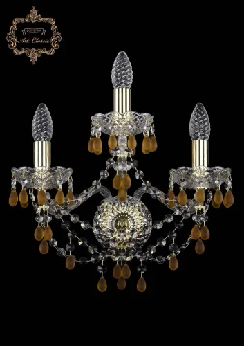 Бра 10.24.2+1.141.Gd.V1003 Bohemia Art Classic прозрачный на 3 лампы, основание золотое в стиле классический 
