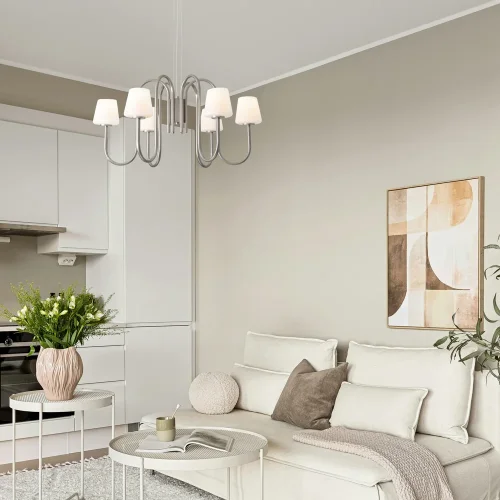 Люстра подвесная Jade FR2039PL-06N Freya белая на 6 ламп, основание никель в стиле американский классический фото 2 Люстра подвесная Jade FR2039PL-06N Freya белая на 6 ламп, основание никель в стиле американский классический фото 2