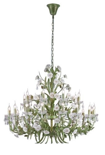 Люстра подвесная Fiori di rose 1770.24 Lucia Tucci без плафона на 24 лампы, основание зелёное золотое в стиле прованс флористика Люстра подвесная Fiori di rose 1770.24 Lucia Tucci без плафона на 24 лампы, основание зелёное золотое в стиле прованс флористика