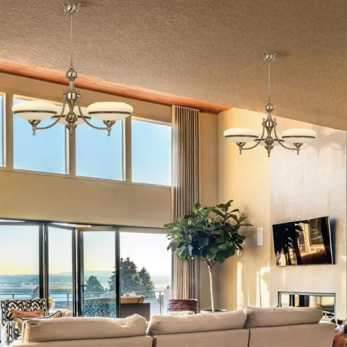 Люстра подвесная San Marino SAN-ZW-3(P) Kutek бежевая на 3 лампы, основание бронзовое в стиле классический фото 2