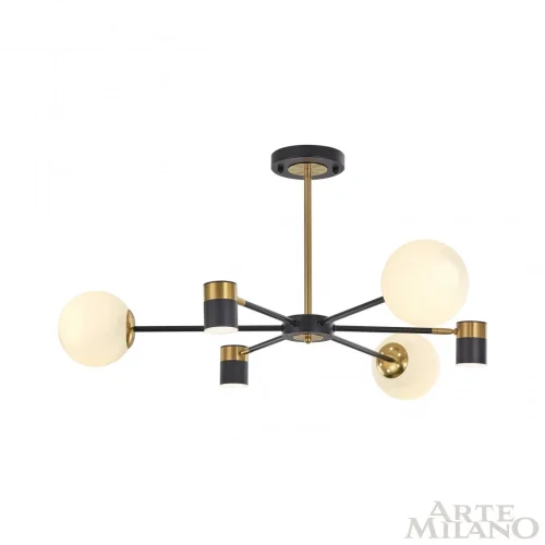 Люстра на штанге LED Ferrara-71040 274802/6 BK/GD Arte Milano белая на 6 ламп, основание чёрное в стиле современный фото 7