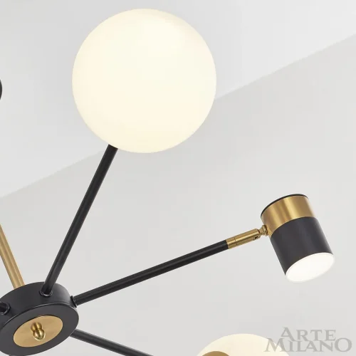 Люстра на штанге LED Ferrara-71040 274802/6 BK/GD Arte Milano белая на 6 ламп, основание чёрное в стиле современный фото 4