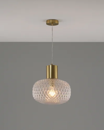 Светильник подвесной Sunset V10922-P Moderli прозрачный 1 лампа, основание золотое в стиле современный выдувное