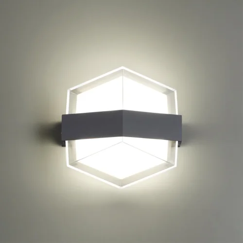 Настенный светильник уличный LED Kaimas 358575 Novotech уличный IP54 серый чёрный на 1 лампу, плафон белый прозрачный в стиле современный хай-тек LED фото 3