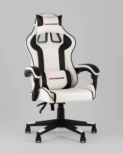 Кресло спортивное TopChairs Shadow, бело-черный УТ000039462 Stool Group, белый/экокожа, ножки/полимер/чёрный, размеры - 1170*1270***710*710