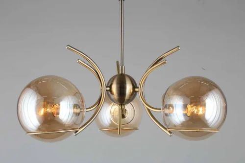 Люстра на штанге Girasole OML-28907-03 Omnilux прозрачная янтарная на 3 лампы, основание бронзовое в стиле современный  фото 2