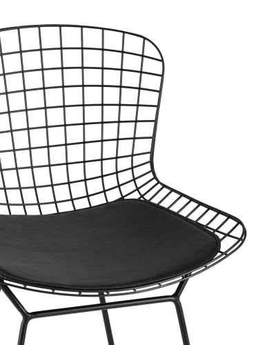 Стул полубарный с низкой спинкой Bertoia, черный, с черной подушкой  УТ000004222 Stool Group, чёрный/экокожа, ножки/металл/чёрный, размеры - ****530*680 фото 2