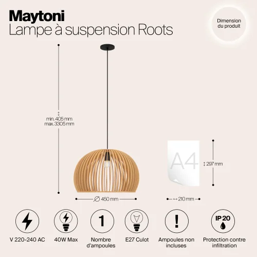 Светильник подвесной Roots MOD195PL-01W1 Maytoni бежевый на 1 лампу, основание чёрное в стиле кантри современный фото 9