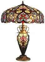 Настольная лампа Тиффани 825-804-03 Velante разноцветная 2 лампы, основание разноцветное бронзовое металл стекло в стиле тиффани орнамент цветы