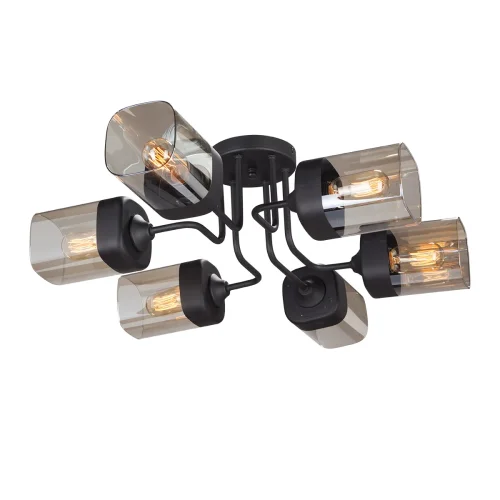 Люстра потолочная V4888-1/6PL Vitaluce янтарная на 6 ламп, основание чёрное в стиле арт-деко 