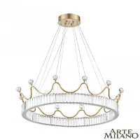 Люстра подвесная LED с пультом AM-Venezia 310322/D800 GD Arte Milano прозрачная на 1 лампу, основание латунь в стиле современный кольца с пультом