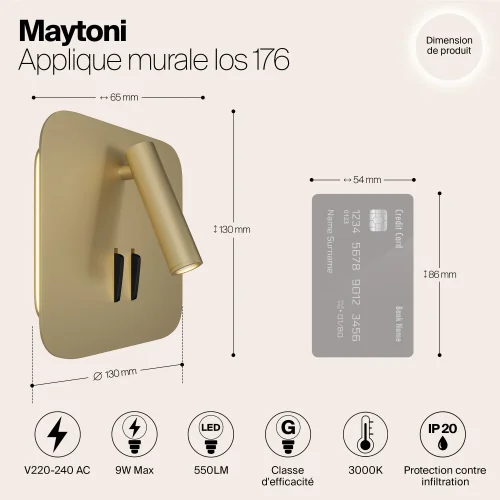 Бра с выключателем LED Ios 176 C175-WL-01-6W-MG Maytoni золотой на 1 лампу, основание матовое золото в стиле хай-тек минимализм фото 5