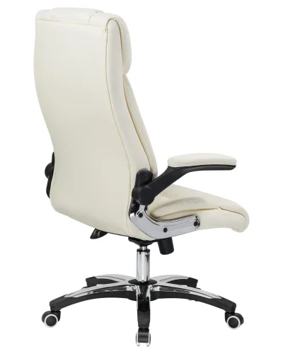 Офисное кресло для руководителей 107B-LMR RONALD, цвет кремовый Dobrin, кремовый/экокожа, ножки/металл/хром, размеры - 1130*1190***720*720 фото 4