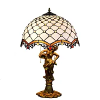 Настольная лампа Тиффани European OFT946 Tiffany Lighting разноцветная коричневая белая 2 лампы, основание золотое металл в стиле тиффани орнамент