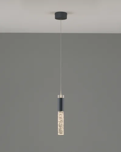 Светильник подвесной LED Ran V10898-PL Moderli чёрный прозрачный 1 лампа, основание чёрное в стиле современный трубочки