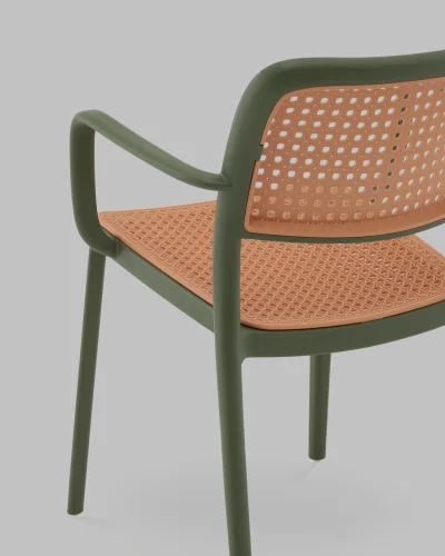 Стул Yona, пластиковый, с подлокотниками, зелёный УТ000040845 Stool Group, коричневый/пластик, ножки/металл/зелёный, размеры - *810**** фото 6