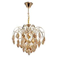 Люстра подвесная Бриз 111014504 DeMarkt прозрачная янтарная на 4 лампы, основание золотое в стиле классика 