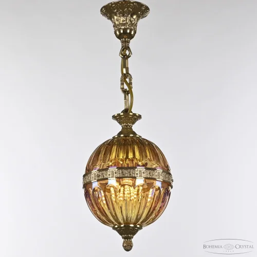 Светильник подвесной 5680/17 G Shampan/M-1H Bohemia Ivele Crystal янтарный 3 лампы, основание золотое в стиле классический  фото 6