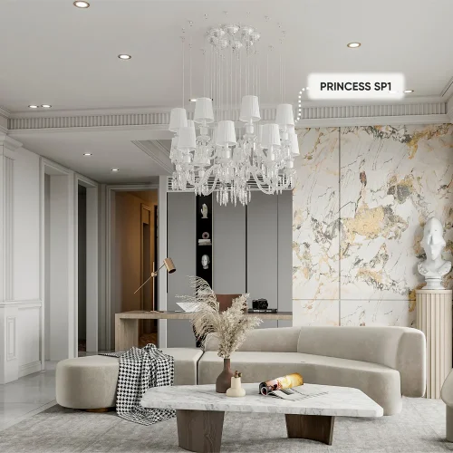 Светильник подвесной PRINCESS SP1 Crystal Lux белый на 1 лампу, основание хром в стиле классический фото 10
