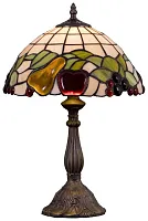 Настольная лампа Тиффани 850-804-01 Velante разноцветная 1 лампа, основание коричневое металл в стиле тиффани фрукты