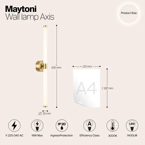 Бра LED Axis MOD106WL-L16G3K Maytoni белый на 1 лампу, основание золотое в стиле современный фото 5 Бра LED Axis MOD106WL-L16G3K Maytoni белый на 1 лампу, основание золотое в стиле современный фото 5