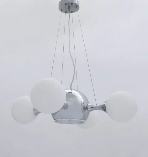Светильник подвесной Boategga LDP 081018-5 Lumina Deco белый хром 4 лампы, основание хром в стиле современный шар фото 3