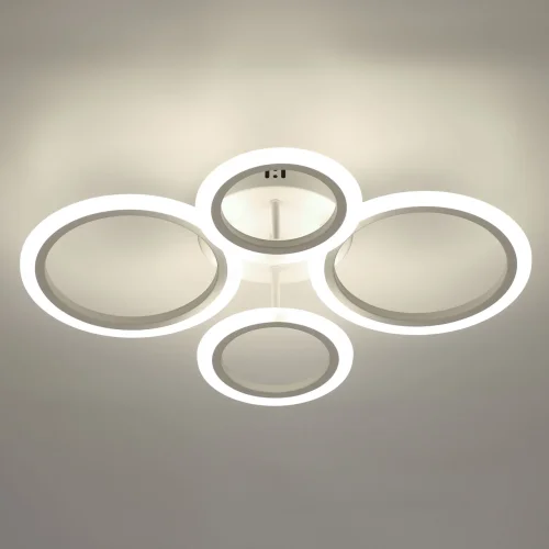 Люстра потолочная LED с пультом Мадлен 424013404 DeMarkt белая на 1 лампа, основание белое в стиле хай-тек с пультом кольца фото 2