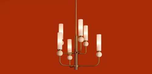 Люстра на штанге Sunspot FR5482CL-06BS1 Freya белая на 6 ламп, основание латунь в стиле современный фото 11