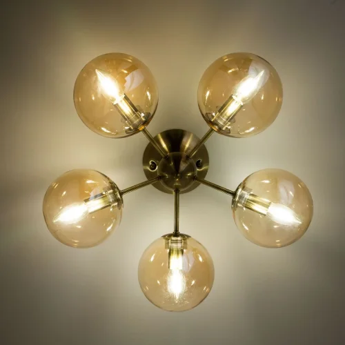 Люстра потолочная Томми CL102153 Citilux янтарная на 5 ламп, основание бронзовое в стиле современный шар фото 4