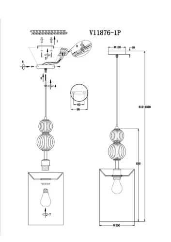 Светильник подвесной Brumi V11876-1P Moderli серый на 1 лампу, основание хром в стиле современный классический фото 3