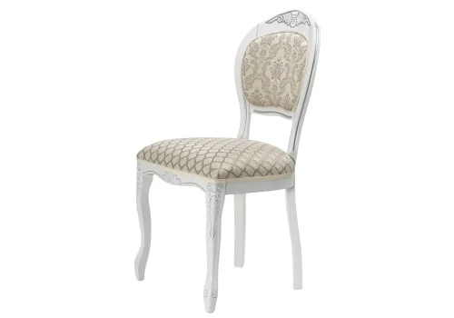 Деревянный стул Лауро патина серебро / бежевый 430999 Woodville, бежевый/ткань, ножки/массив бука дерево/белый, размеры - ****490*550 фото 5