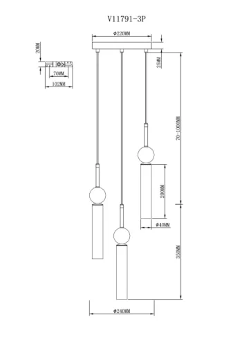 Светильник подвесной Illis V11791-3P Moderli белый на 3 лампы, основание чёрное зелёное в стиле современный арт-деко каскад фото 3