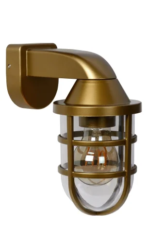 Настенный светильник Lewis 29899/01/02 Lucide уличный IP44 латунь матовый золото 1 лампа, плафон янтарный прозрачный в стиле современный E27 фото 2