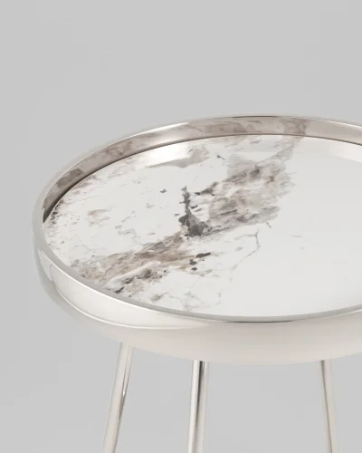 Журнальный столик Гера 50*50, белая керамика, сталь серебро УТ000039404 Stool Group столешница белая из керамика фото 3