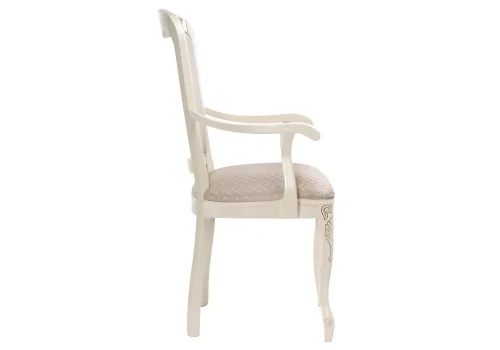 Деревянный стул Клето патина золото / ромб 431002 Woodville, бежевый/ткань, ножки/массив бука дерево/белый, размеры - ****490*550 фото 2