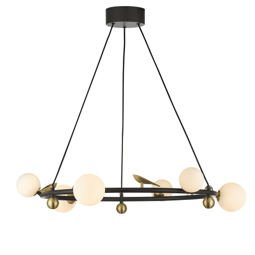 Люстра подвесная LED Sparrow 4324-6P Favourite белая на 6 ламп, основание чёрное в стиле современный кольца