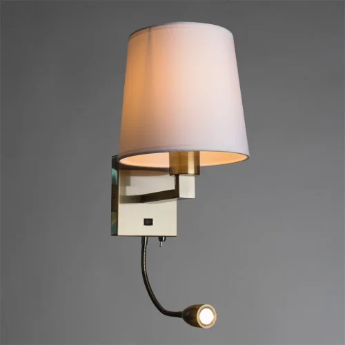 Бра LED С выключателем HALL A9246AP-2AB Arte Lamp белый на 2 лампы, основание античное бронза в стиле современный гибкая ножка фото 2