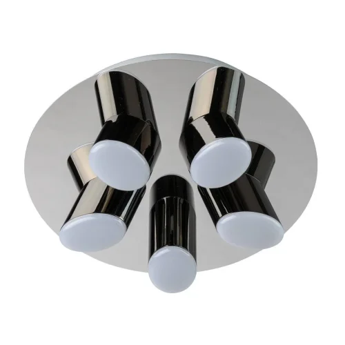 Люстра потолочная LED Фленсбург 609013605 DeMarkt чёрная белая на 5 ламп, основание хром в стиле хай-тек 
