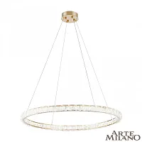 Люстра подвесная LED с пультом AM-Venezia 311311/D800 GD Arte Milano прозрачная на 1 лампу, основание золотое в стиле современный кольца с пультом