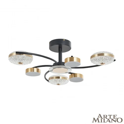 Люстра потолочная LED Ferrara-72069 279169/3+3 BK/GD Arte Milano прозрачная на 1 лампу, основание чёрное в стиле современный хай-тек 