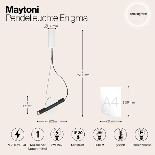 Светильник подвесной LED Enigma MOD150PL-L5W3K Maytoni чёрный на 1 лампу, основание белое в стиле арт-деко хай-тек современный фото 4