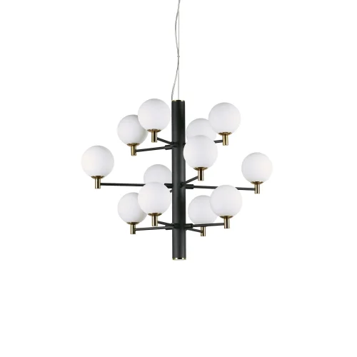 Люстра подвесная COPERNICO SP12 NERO Ideal Lux белая на 12 ламп, основание чёрное в стиле современный шар