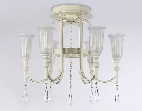 Люстра потолочная TR3242 Ambrella light белая на 6 ламп, основание бежевое в стиле классический  фото 6