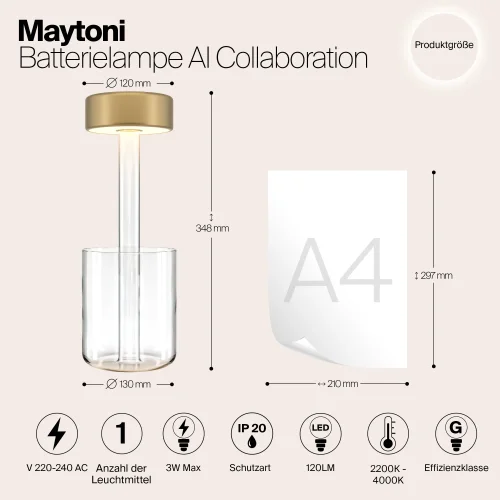 Настольная лампа LED AI Collaboration MOD229TL-L3G3K1 Maytoni золотая на 1 лампу, основание прозрачное стекло в стиле современный хай-тек беспроводная зарядка фото 3