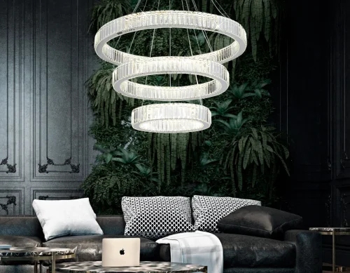 Люстра подвесная LED TR5003 Ambrella light прозрачная на 1 лампа, основание хром в стиле современный классический кольца фото 2