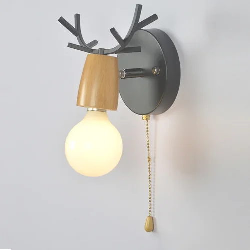 Бра с рожками DEER A SWITCH Black/Light wood 177959-26 ImperiumLoft бежевый коричневый на 1 лампу, основание чёрное в стиле современный 