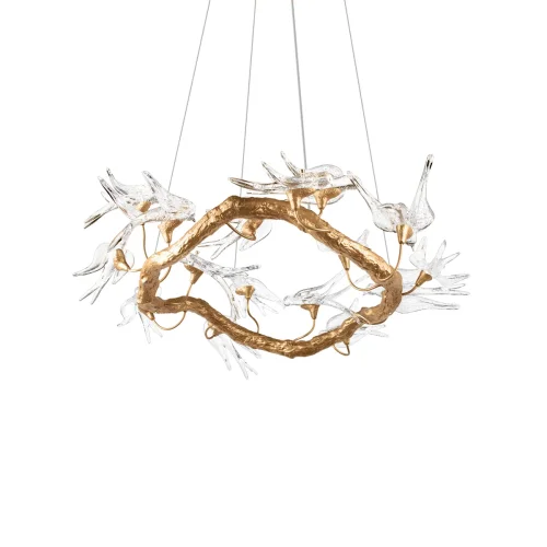 Люстра подвесная LED Voa 10378/800 LOFT IT прозрачная на 16 ламп, основание античное бронза в стиле современный флористика арт-деко птички ветви фото 7
