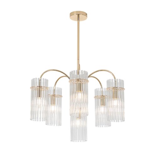 Люстра на штанге Opulenta 8413/6 Lumion прозрачная на 6 ламп, основание золотое в стиле классический фото 4 Люстра на штанге Opulenta 8413/6 Lumion прозрачная на 6 ламп, основание золотое в стиле классический фото 4