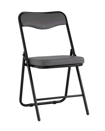 Складной стул Джонни экокожа серый каркас черный матовый УТ000035362 Stool Group, чёрный/экокожа, ножки/металл/чёрный, размеры - ****450*495