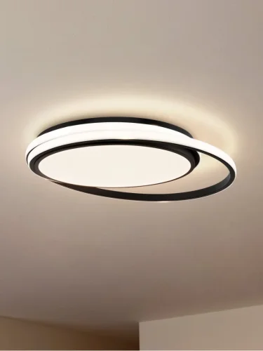 Люстра потолочная LED с пультом Lisoa FR10032CL-L98B Freya белая на 1 лампа, основание чёрное в стиле современный хай-тек с пультом кольца фото 4